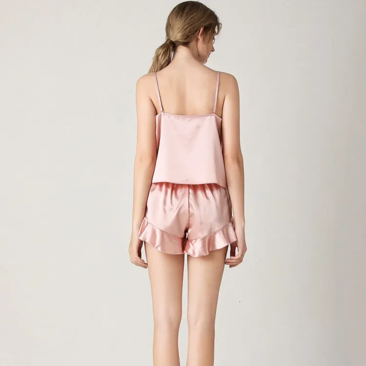 Crop Top Women's Satin Pajamas Set