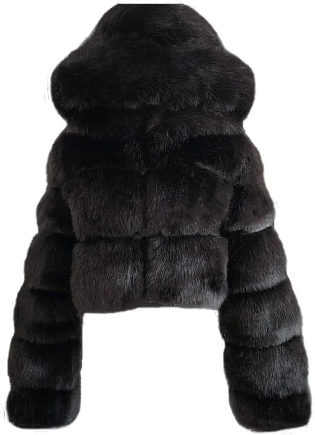 Cropped Faux Fur Coats for Women Short Hooded Jacket Warm Shaggy Splicing Pullover Long Sleeve Outerwears