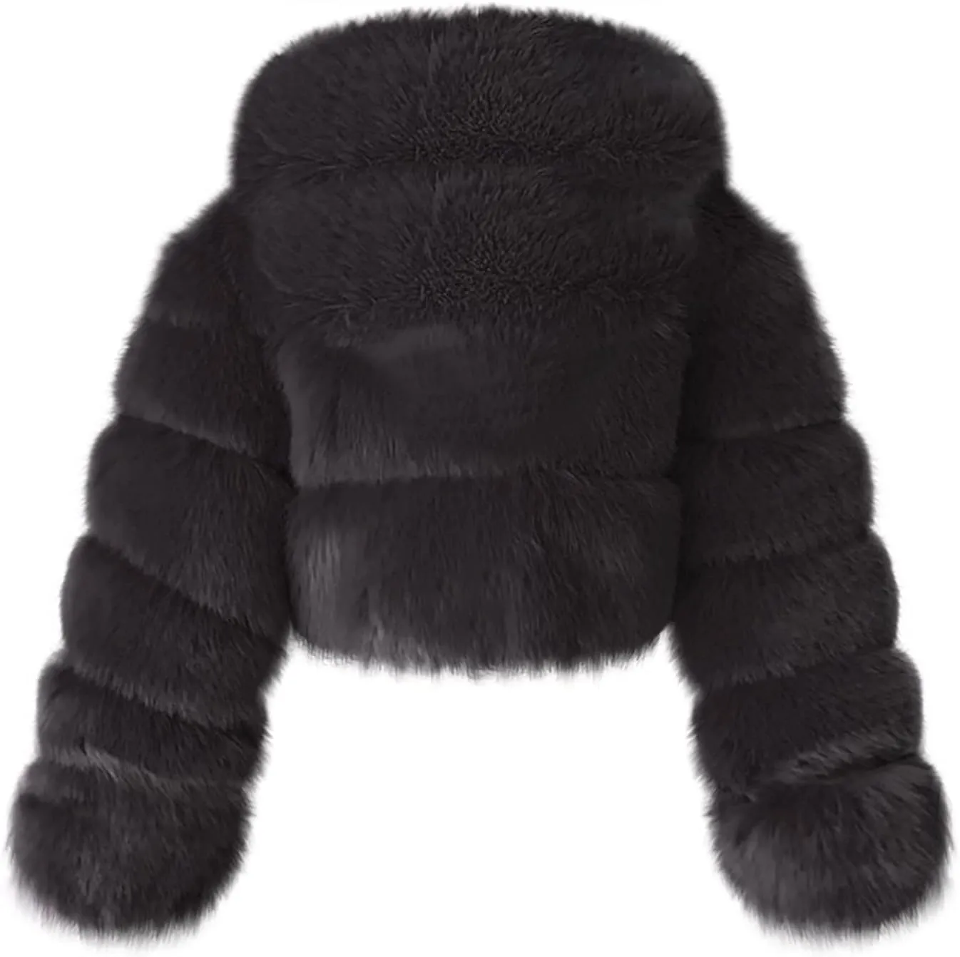Cropped Faux Fur Coats for Women Short Hooded Jacket Warm Shaggy Splicing Pullover Long Sleeve Outerwears