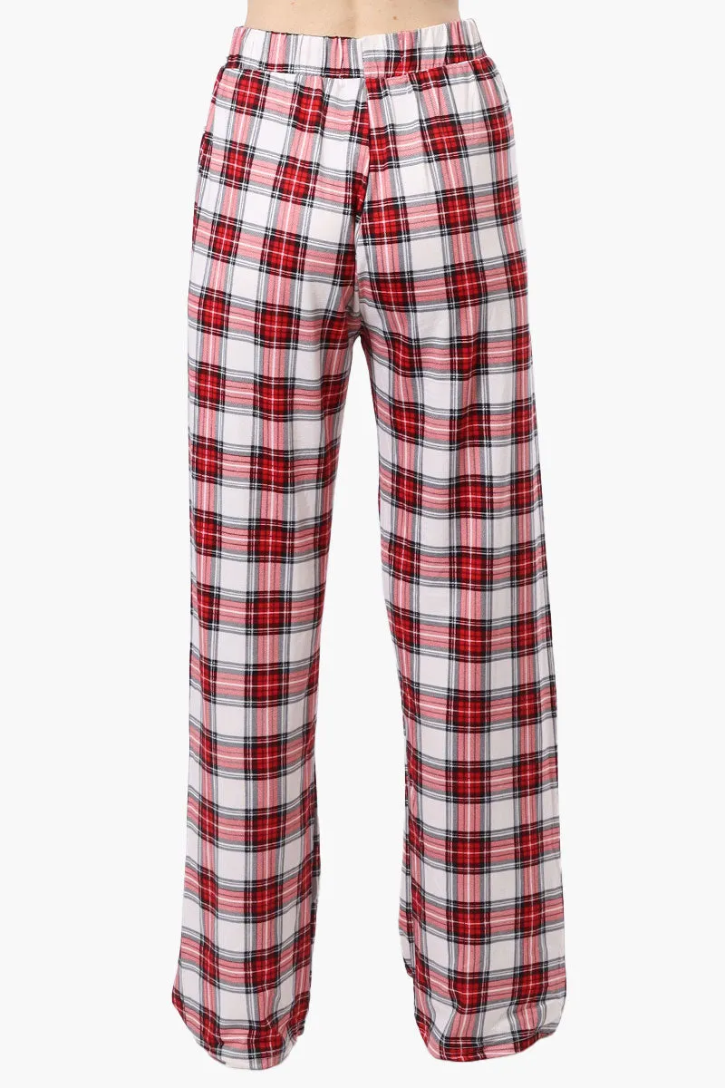 Cuddly Canuckies Plaid Wide Leg Pajama Pants - White