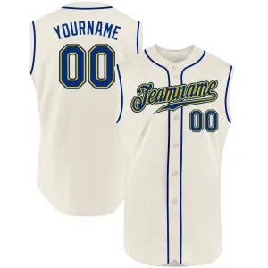 Custom Cream Royal-Gold Authentic Sleeveless Baseball Jersey