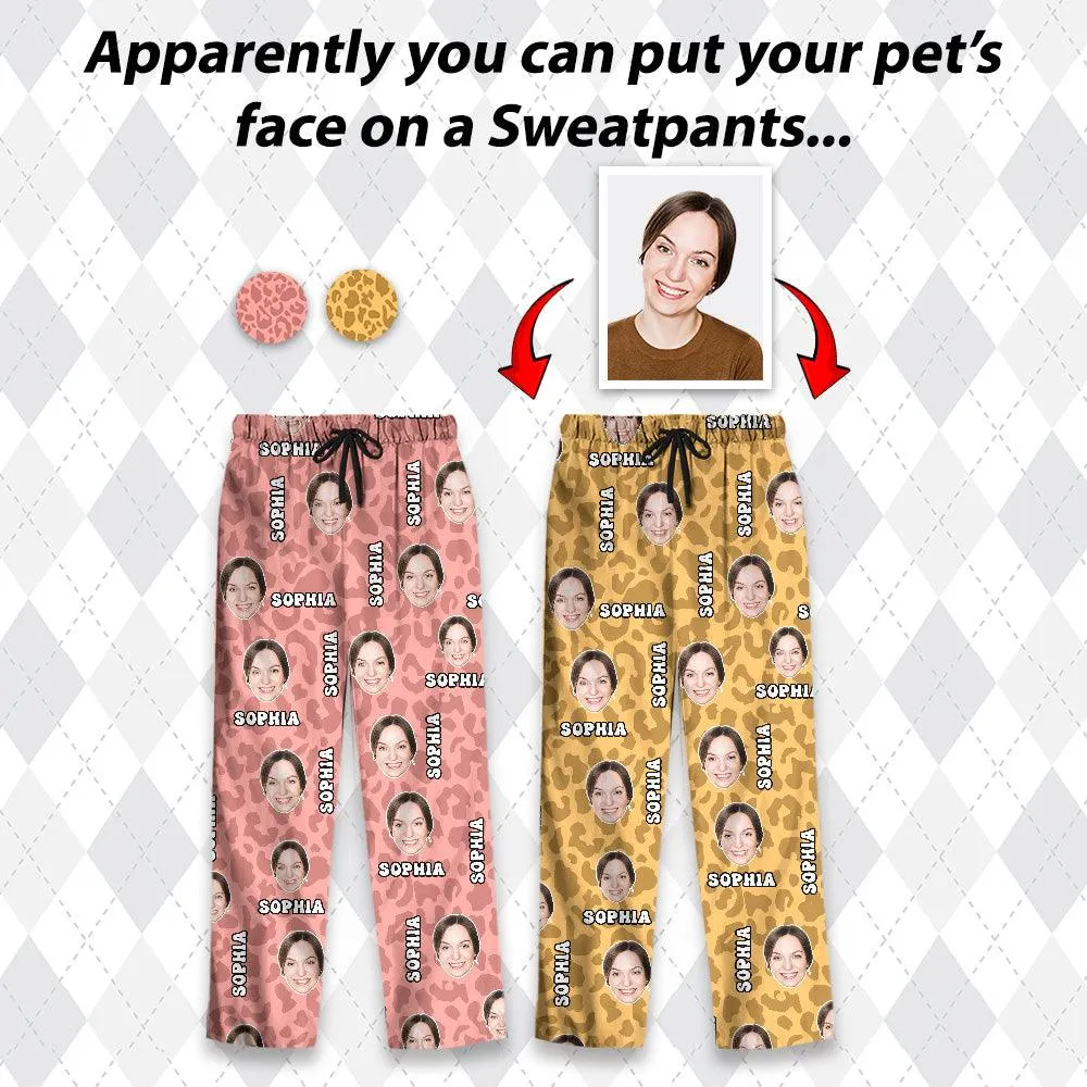 Custom Face Pattern Leopard Pajamas Set - Personalized Photo Leopard Print Pajamas