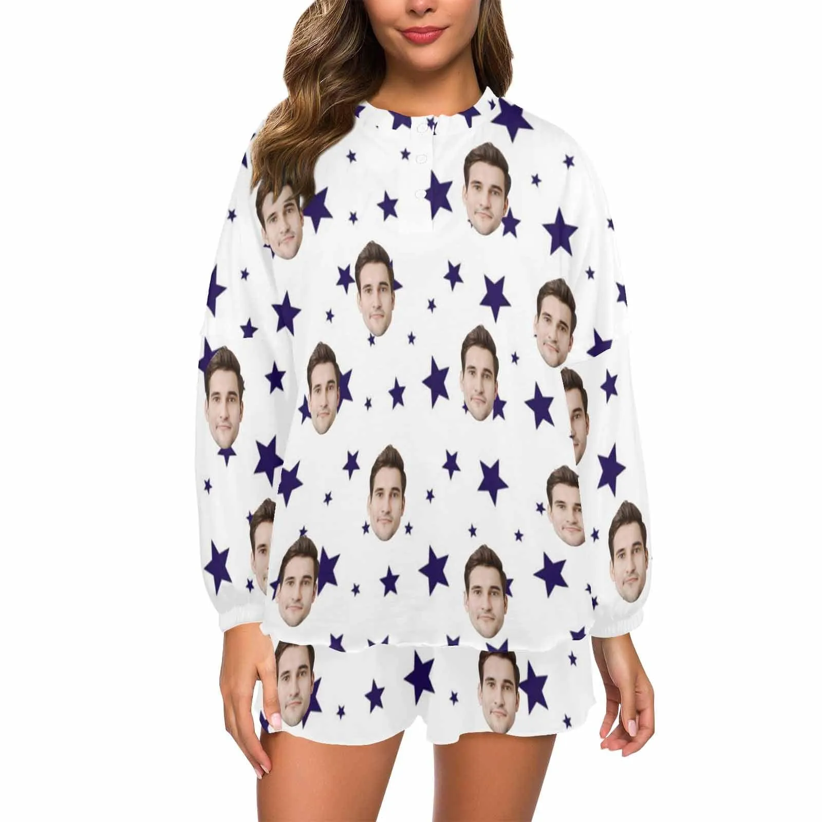 Custom Face Stars Women's Long Sleeve Short Pajama Set