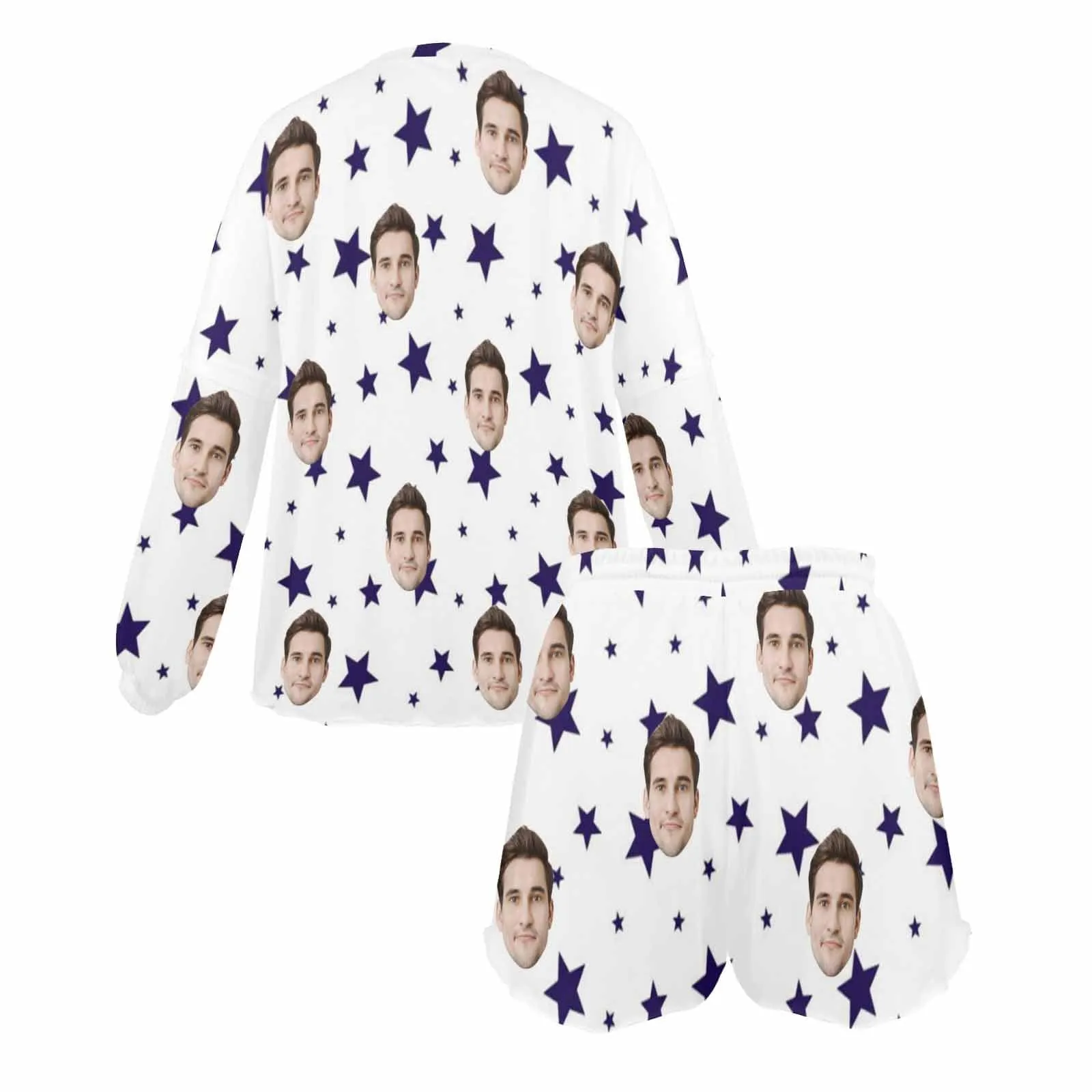Custom Face Stars Women's Long Sleeve Short Pajama Set