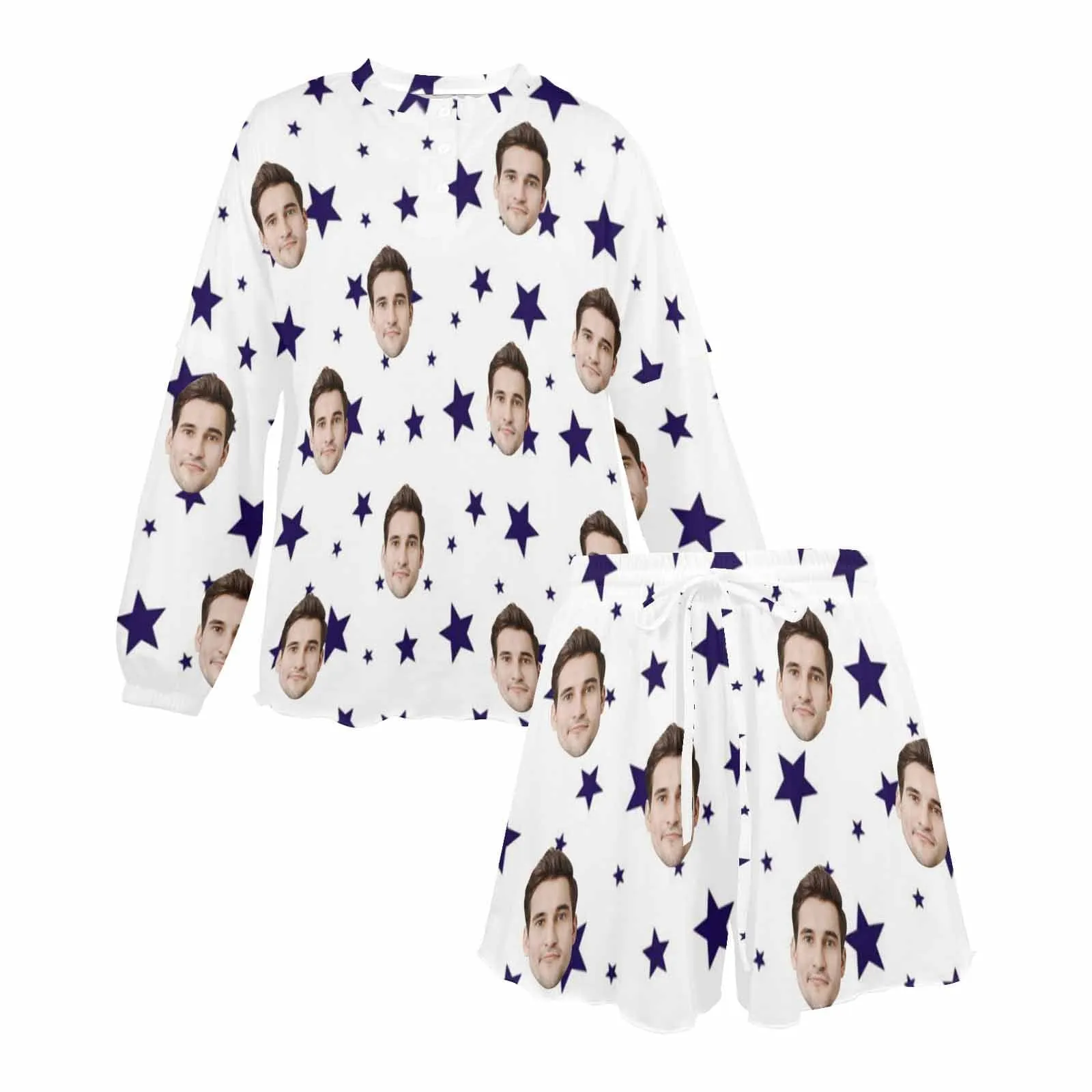 Custom Face Stars Women's Long Sleeve Short Pajama Set