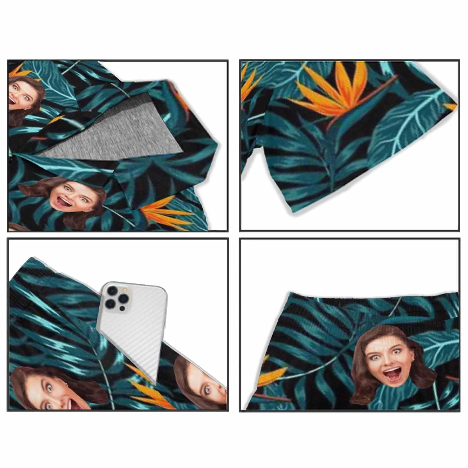 Custom Photo Pajamas Palm Leaves Summer Loungewear Personalized Men's V-Neck Short Sleeve Pajama Set
