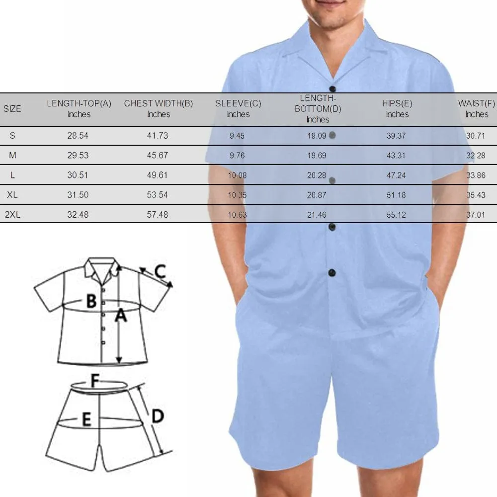 Custom Photo Pajamas Palm Leaves Summer Loungewear Personalized Men's V-Neck Short Sleeve Pajama Set