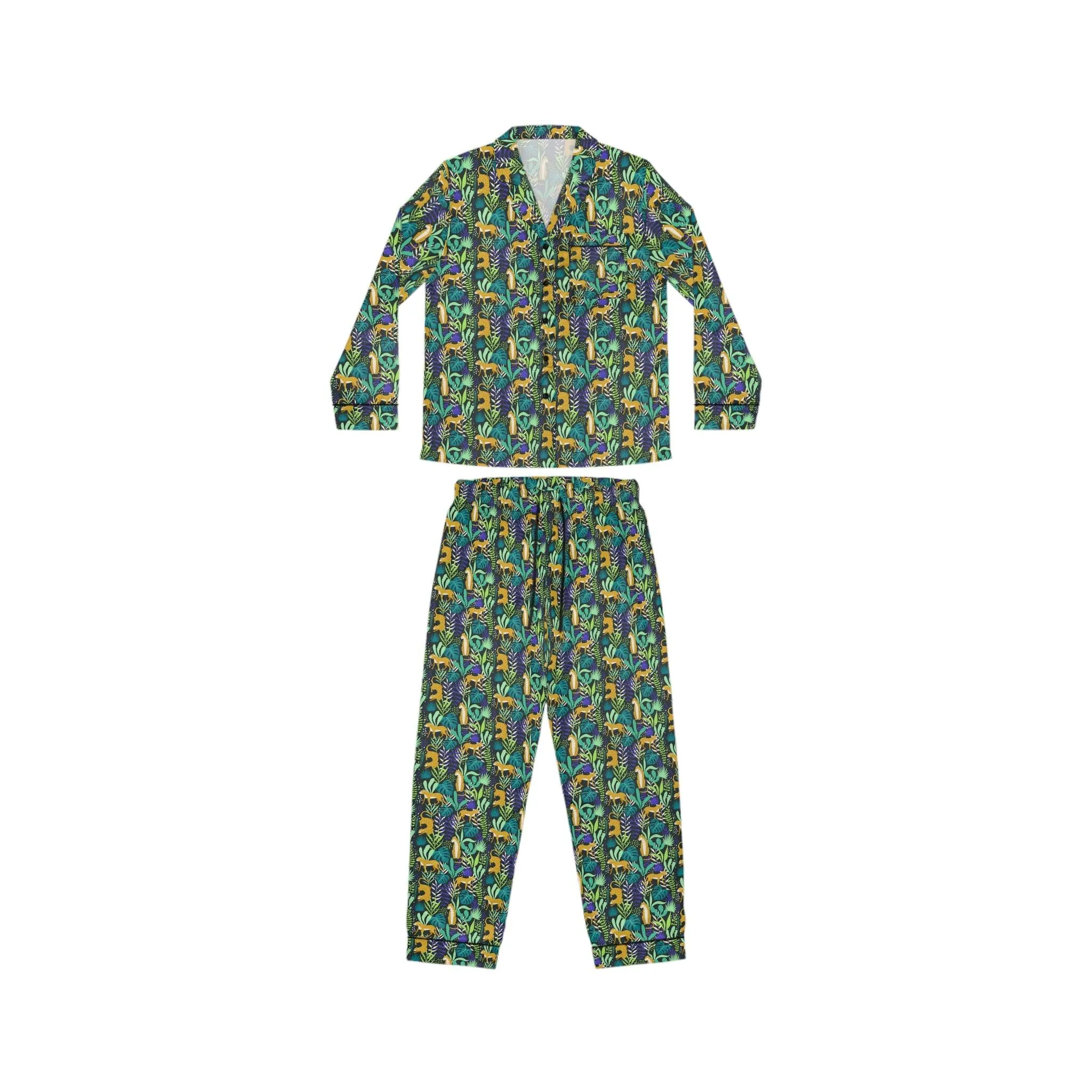 Customized Leopard Print Satin Pajama Set for Women with Free Personalization