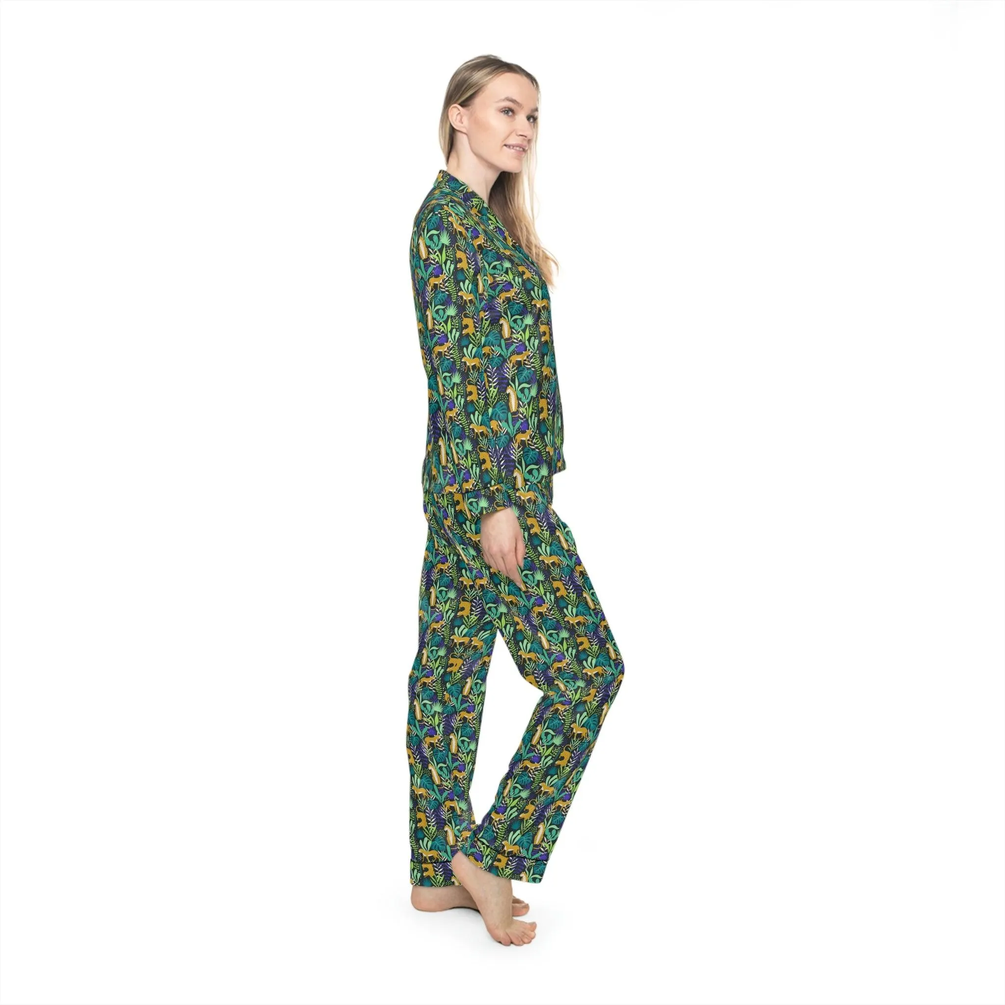Customized Leopard Print Satin Pajama Set for Women with Free Personalization