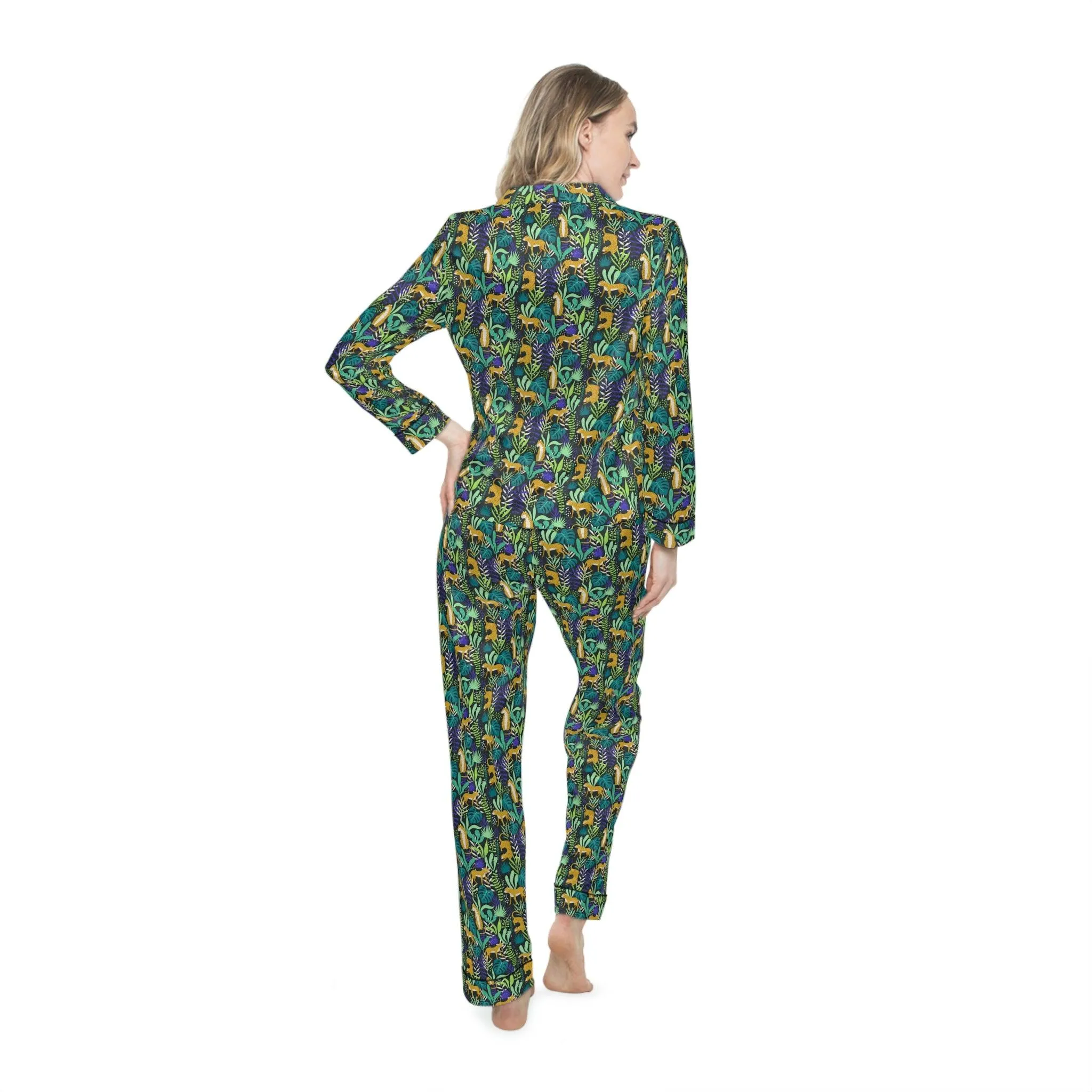 Customized Leopard Print Satin Pajama Set for Women with Free Personalization