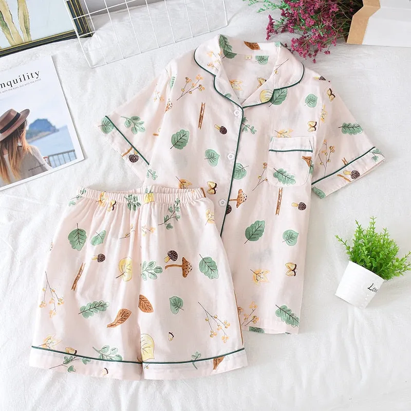 Cute cartoon print cotton short pajamas set