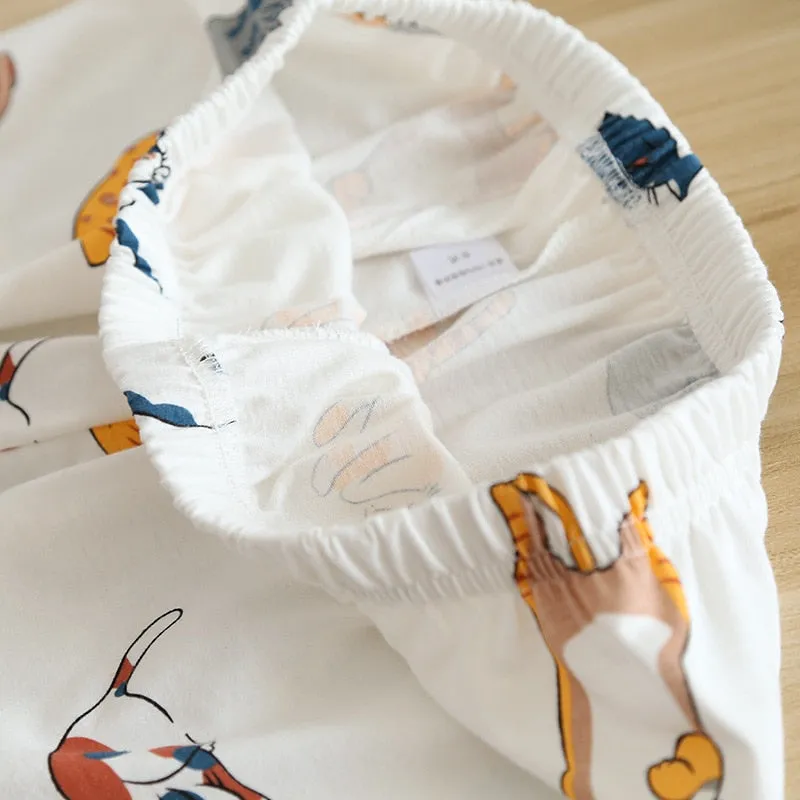 Cute cartoon print cotton short pajamas set