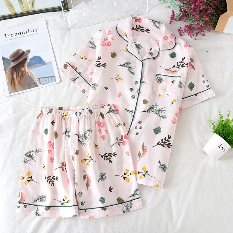 Cute cartoon print cotton short pajamas set
