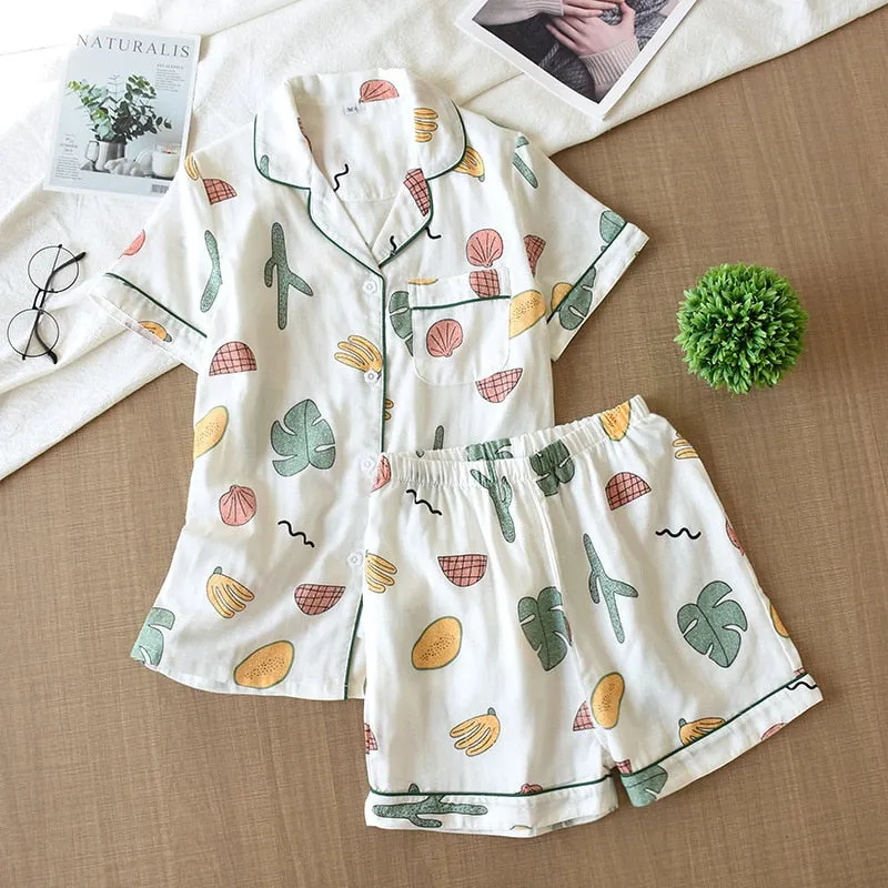 Cute cartoon print cotton short pajamas set