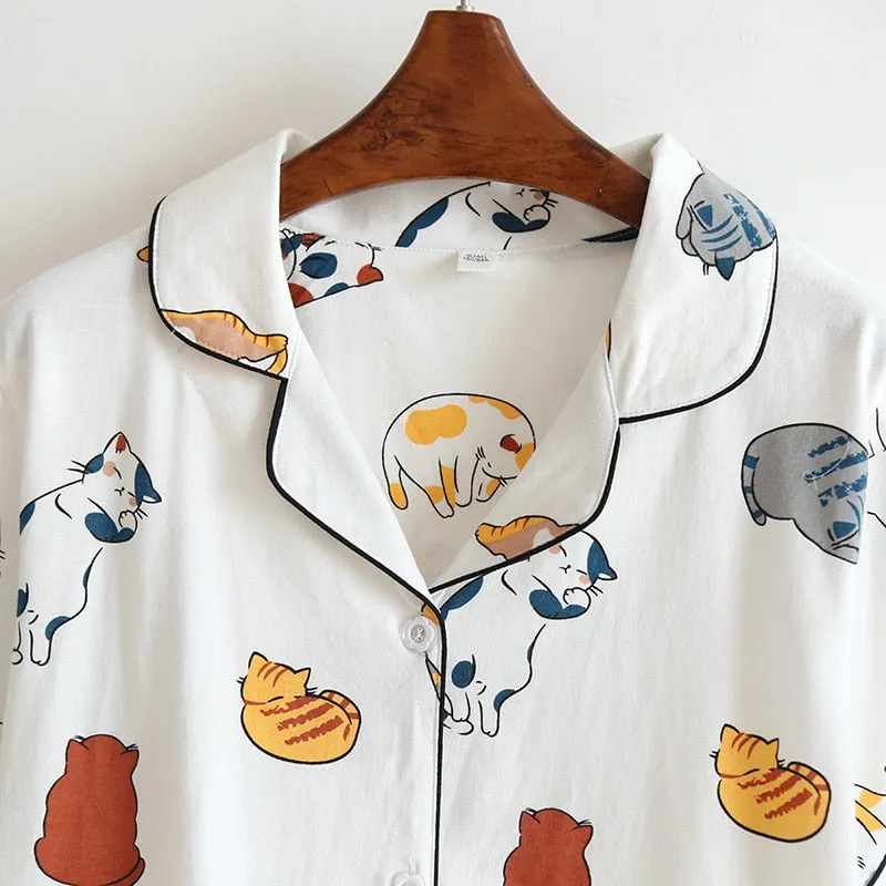 Cute cartoon print cotton short pajamas set