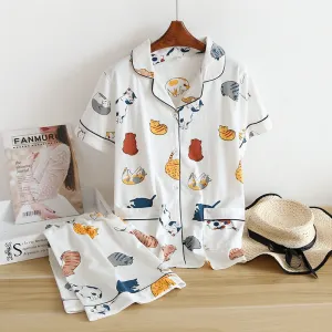Cute cartoon print cotton short pajamas set