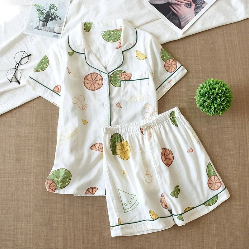 Cute cartoon print cotton short pajamas set