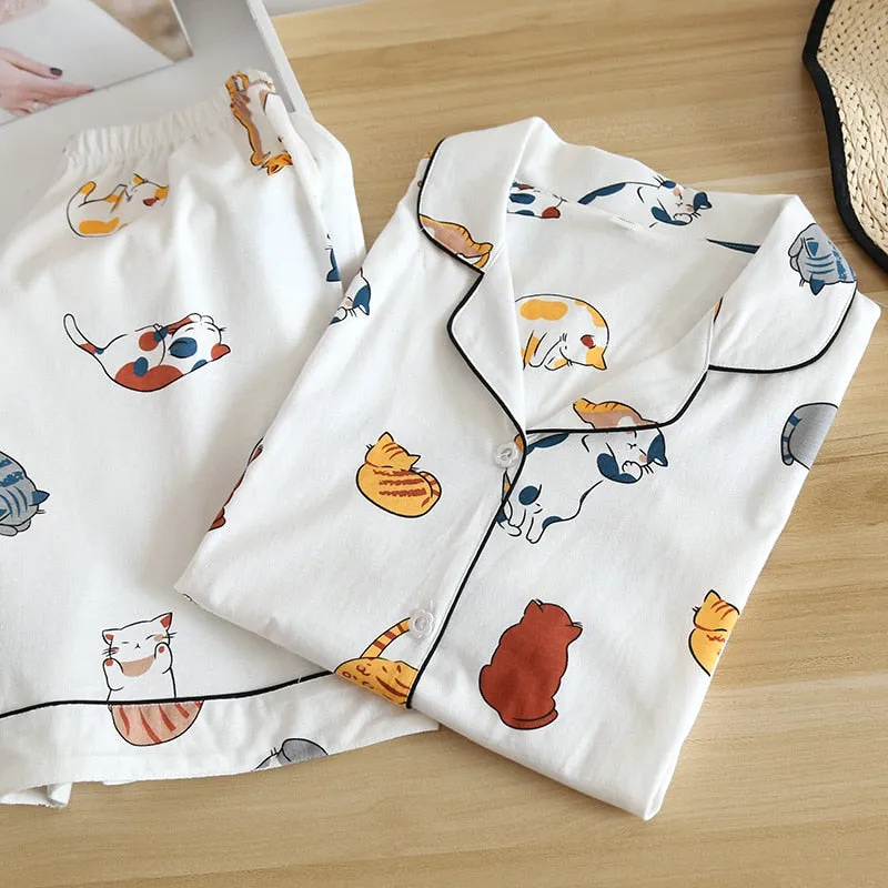Cute cartoon print cotton short pajamas set