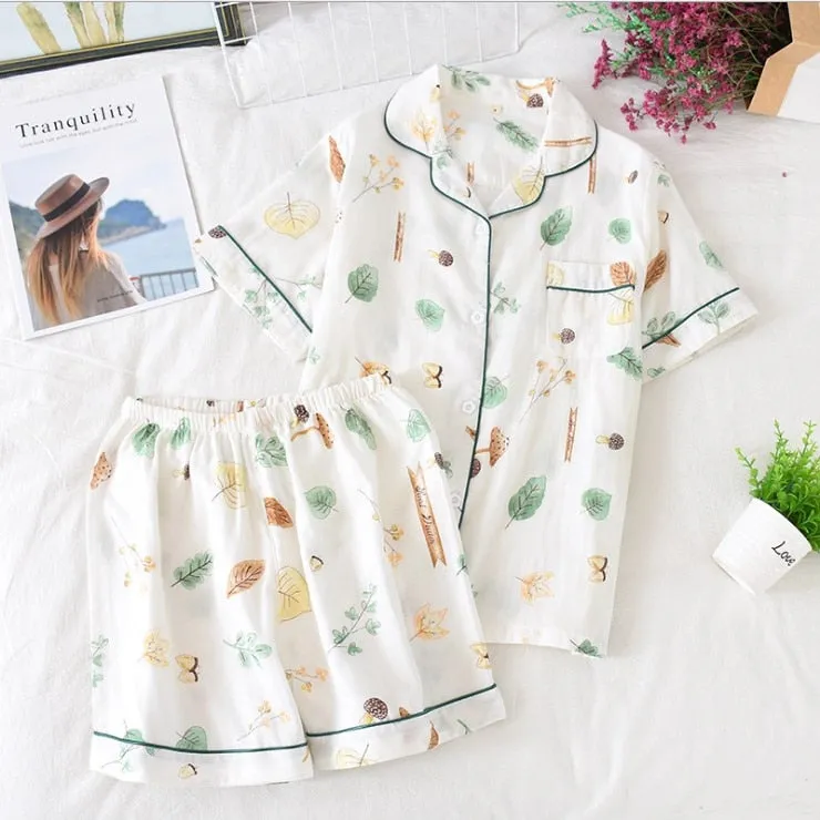 Cute cartoon print cotton short pajamas set