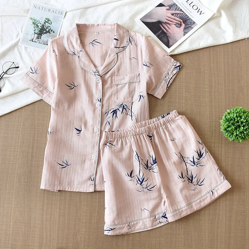 Cute cartoon print cotton short pajamas set