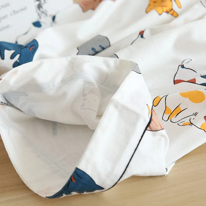Cute cartoon print cotton short pajamas set