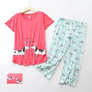 Cute Dachshund Printed Summer Pajama Set for Women by Dach Everywhere