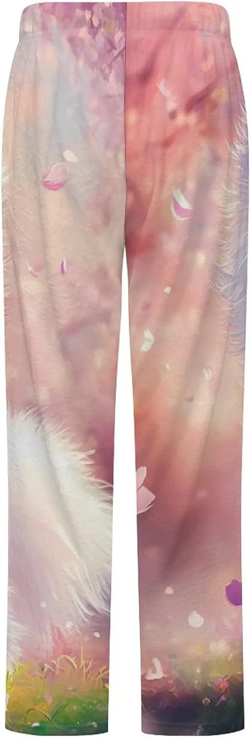 Cute Pomeranian Dog Women's Pajama Pants Fleece Warm Pj Bottoms Sleepwear Lounge Pants Loungewear