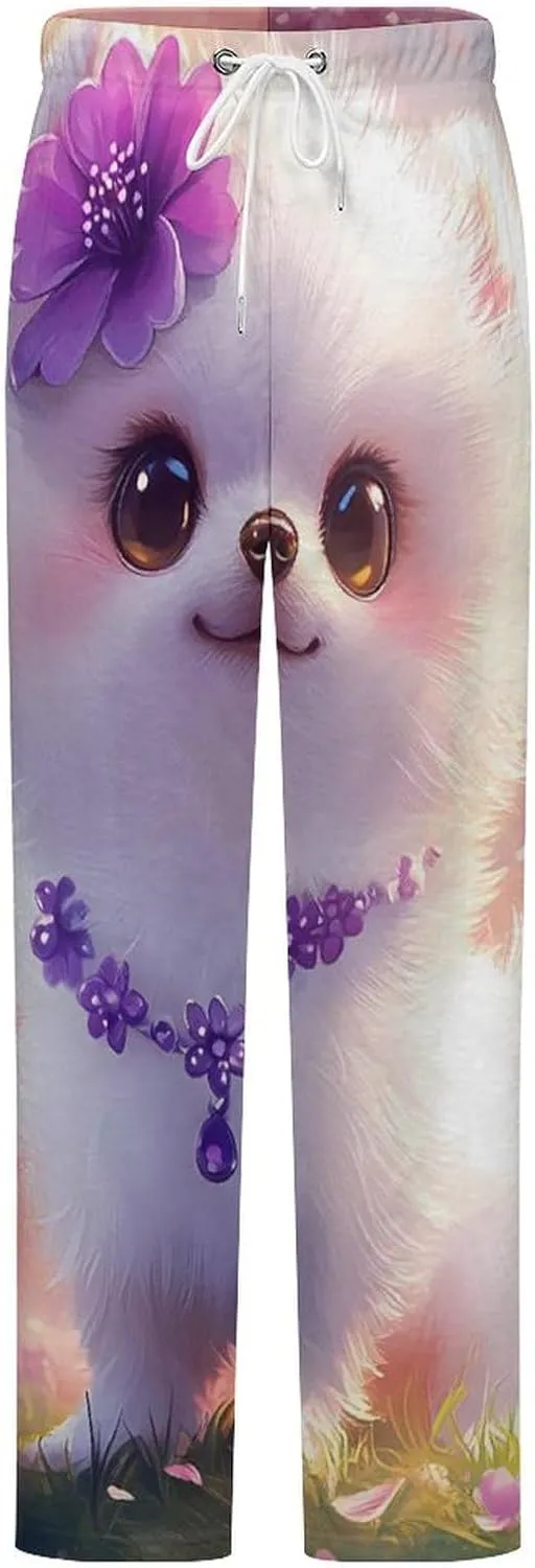 Cute Pomeranian Dog Women's Pajama Pants Fleece Warm Pj Bottoms Sleepwear Lounge Pants Loungewear