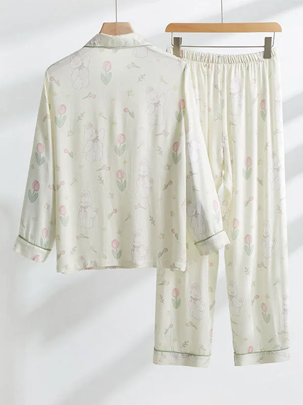Cute Rabbit Print Shirt Pajamas Set