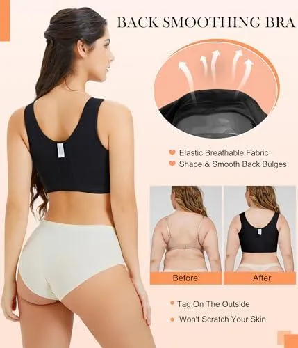 CYDREAM Women Wireless Front Closure Post Surgery Compression Everyday Bras Mastectomy Support Bra with Adjustable Straps (3X-Large, Black)