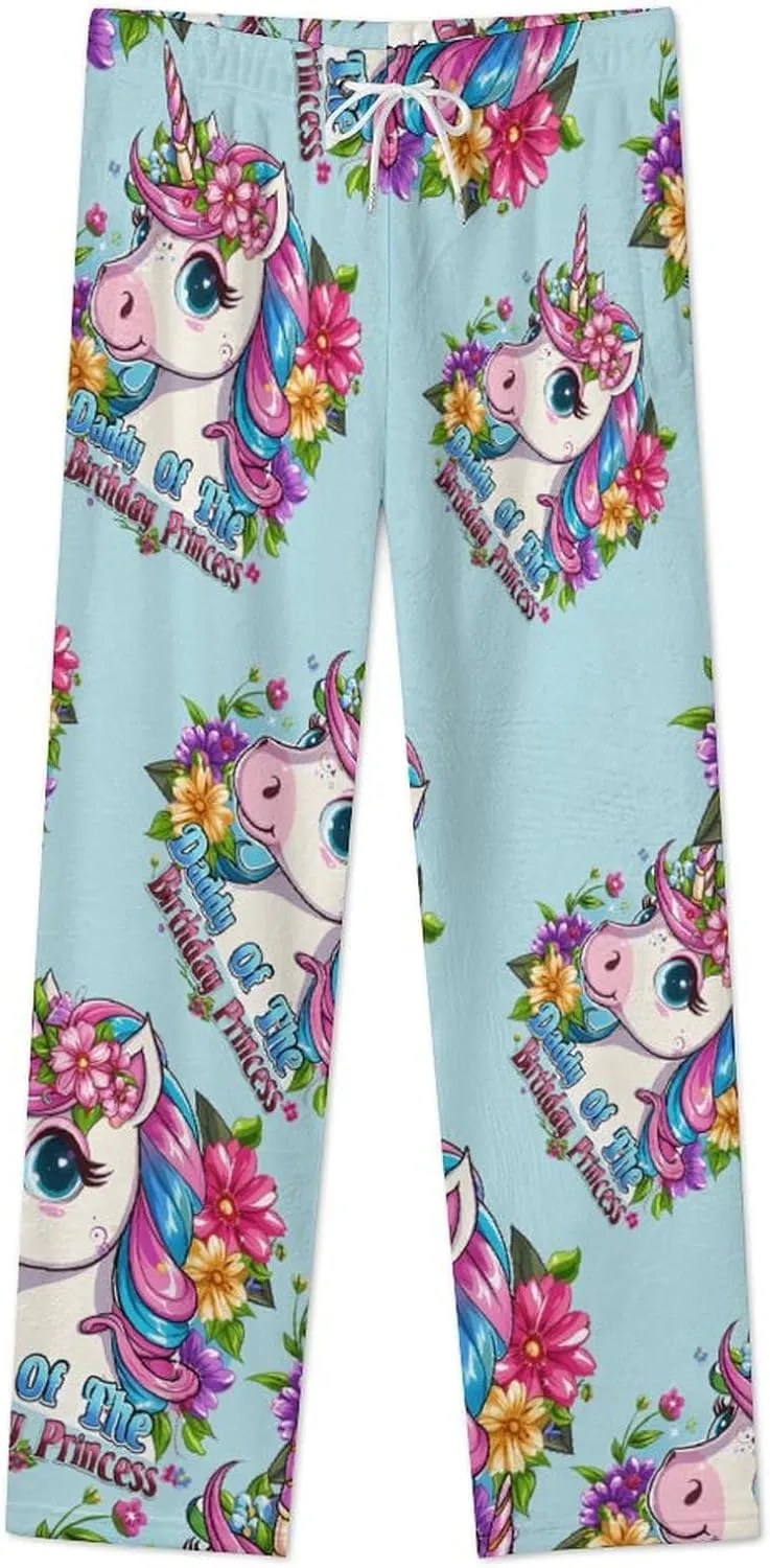 Daddy Of The Birthday Princess Un-icorn Women's Pajama Pants Fleece Warm Pj Bottoms Sleepwear Lounge Pants Loungewear