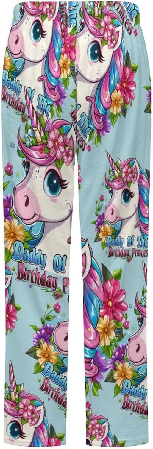 Daddy Of The Birthday Princess Un-icorn Women's Pajama Pants Fleece Warm Pj Bottoms Sleepwear Lounge Pants Loungewear