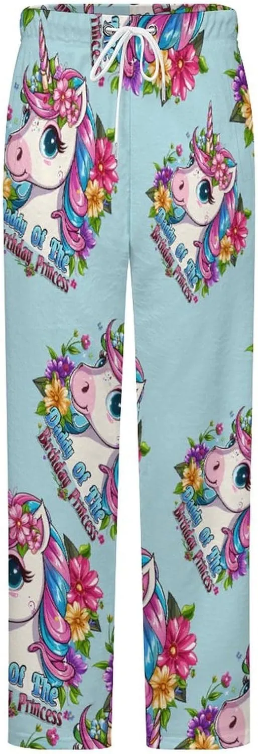 Daddy Of The Birthday Princess Un-icorn Women's Pajama Pants Fleece Warm Pj Bottoms Sleepwear Lounge Pants Loungewear