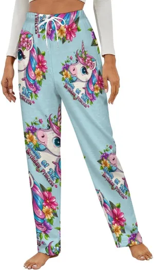 Daddy Of The Birthday Princess Un-icorn Women's Pajama Pants Fleece Warm Pj Bottoms Sleepwear Lounge Pants Loungewear