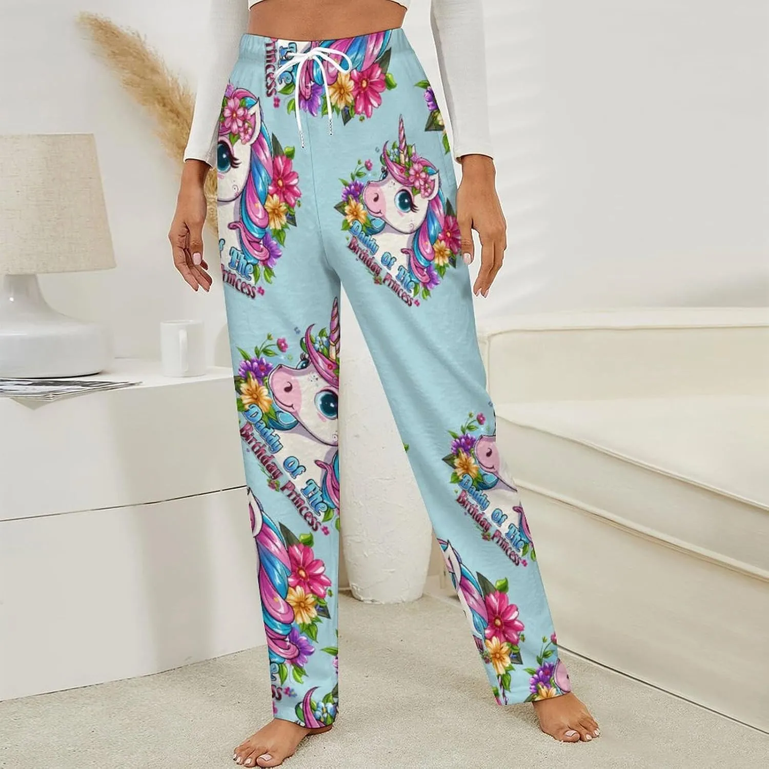 Daddy Of The Birthday Princess Un-icorn Women's Pajama Pants Fleece Warm Pj Bottoms Sleepwear Lounge Pants Loungewear