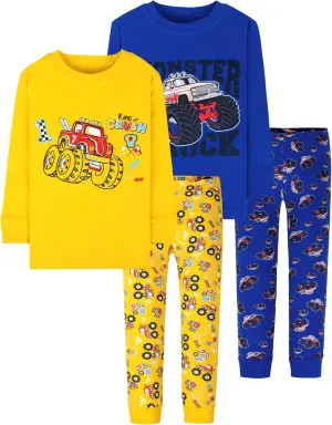 DAUGHTER QUEEN Monster Truck Pajamas for Boys Toddler Kids Organic Cotton Long Sleeve Pjs 3T Child Pj Sets Jammies Sleepwear Clothes Size 3 Years Pajama Shirts Pants Tops