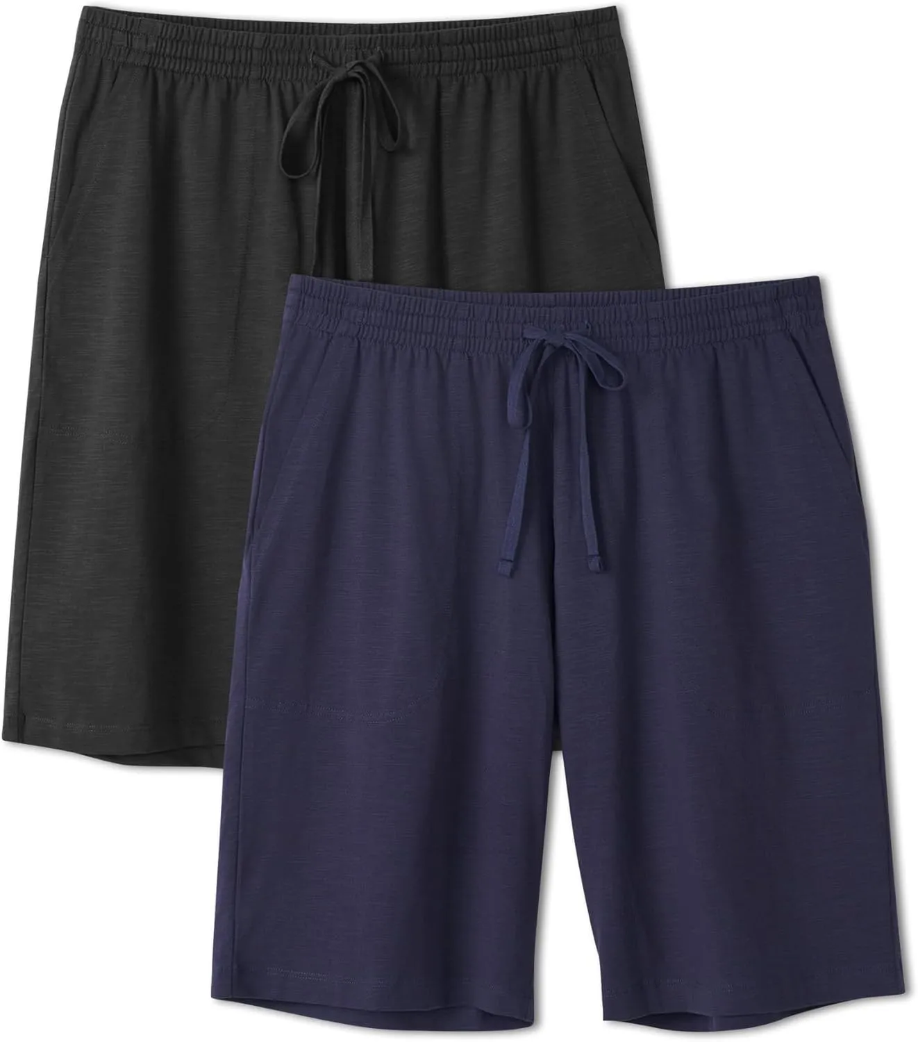 DAVID ARCHY Mens Pajama Shorts Soft Cotton Blend Sleep Bottoms Breathable Lightweight Lounge Sleepwear with Pockets 2 Pack