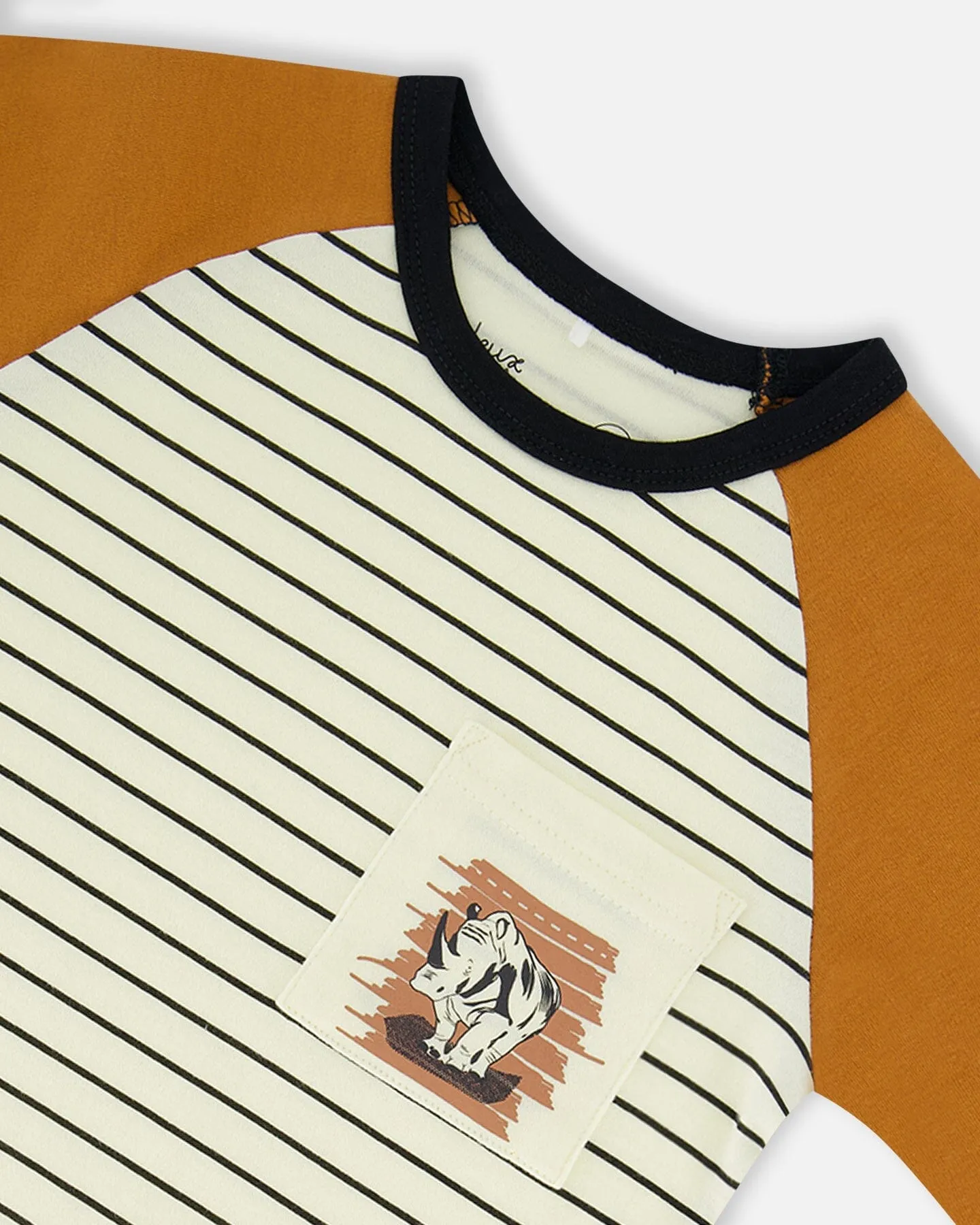 Deux par Deux Boy's Organic Cotton Two Piece Short Caramel Printed Rhinoceros Pajama Set