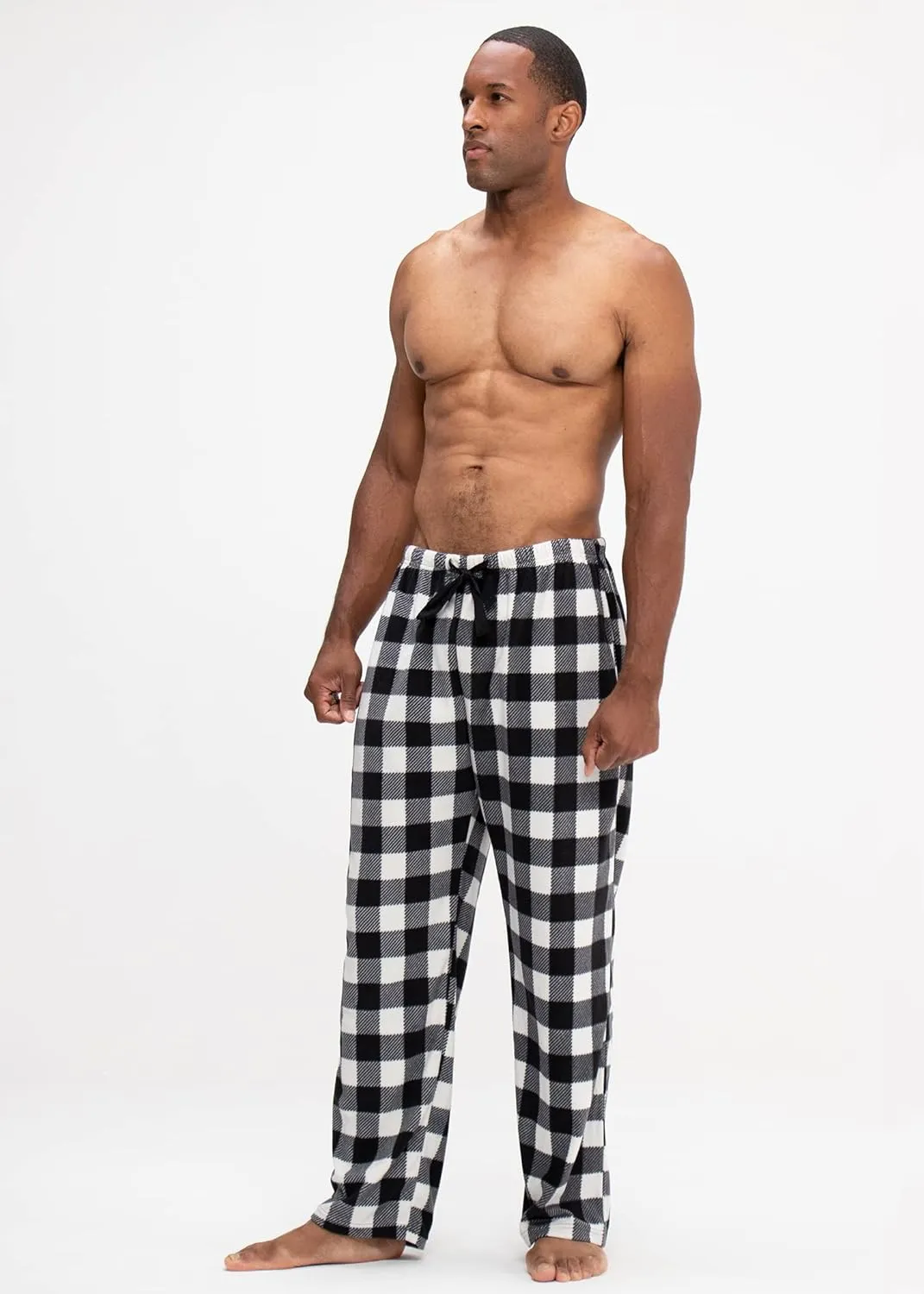 DEVOPS 2 Pack Men's Buffalo Plaid Plush Fleece Pajama Pants Sleepwear with Pocket