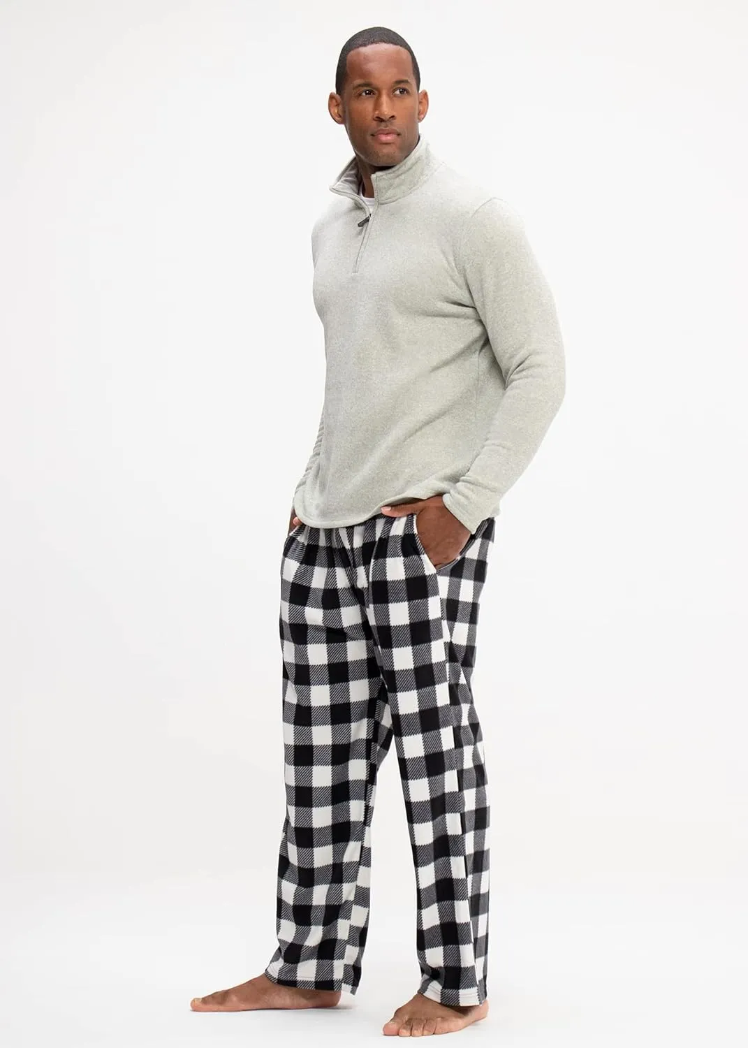 DEVOPS 2 Pack Men's Buffalo Plaid Plush Fleece Pajama Pants Sleepwear with Pocket