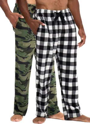 DEVOPS 2 Pack Men's Buffalo Plaid Plush Fleece Pajama Pants Sleepwear with Pocket