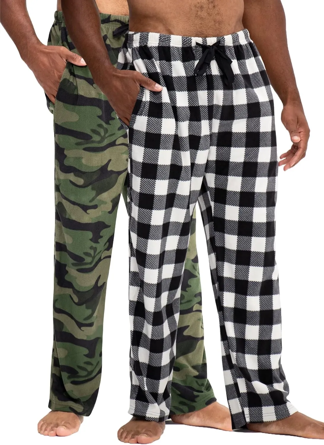 DEVOPS 2 Pack Men's Buffalo Plaid Plush Fleece Pajama Pants Sleepwear with Pocket