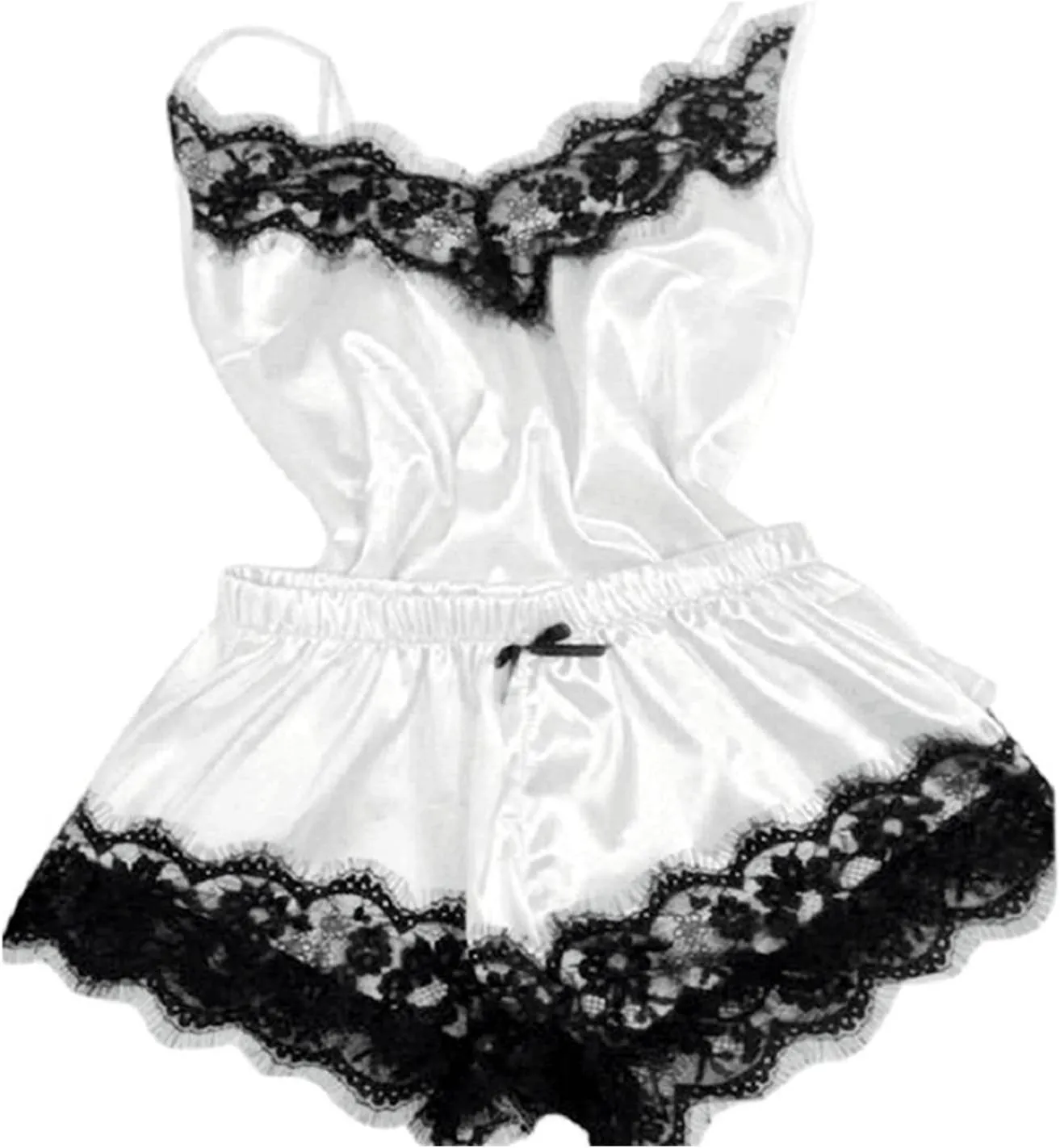 DGHM-JLMY Lace Pajamas With Knot For Women 2 Pieces Sexy Ruffled Satin Silk Pajama Sets Strapless Bralette And Panties