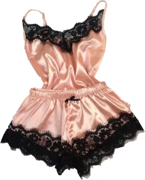 DGHM-JLMY Lace Pajamas With Knot For Women 2 Pieces Sexy Ruffled Satin Silk Pajama Sets Strapless Bralette And Panties