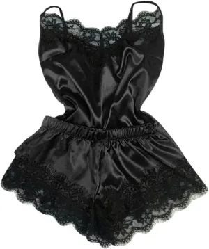 DGHM-JLMY Lace Pajamas With Knot For Women 2 Pieces Sexy Ruffled Satin Silk Pajama Sets Strapless Bralette And Panties