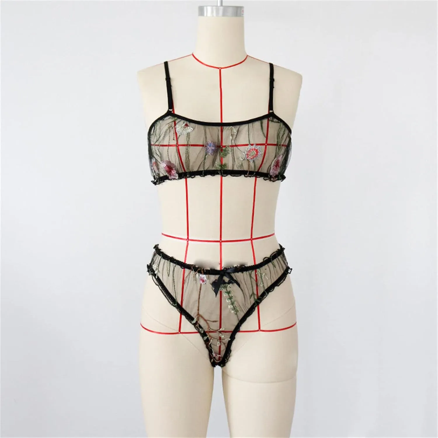 DGHM-JLMY Women Sexy Lace Underwear Set 2 Piece Sexy Bralette and Panty Set Embroidered Mesh Sheer Lingerie