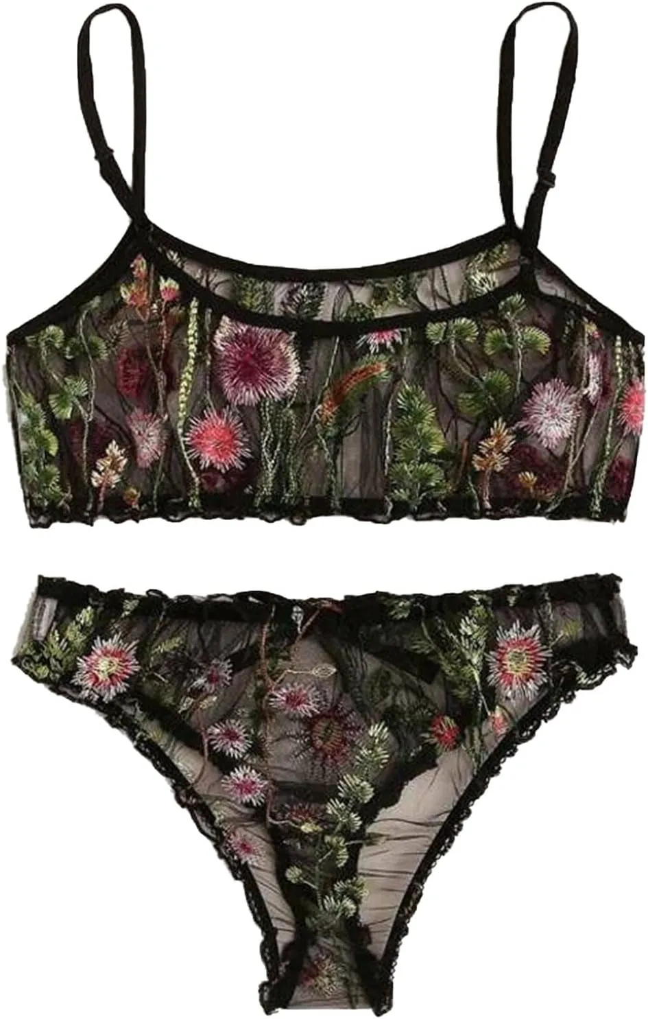 DGHM-JLMY Women Sexy Lace Underwear Set 2 Piece Sexy Bralette and Panty Set Embroidered Mesh Sheer Lingerie