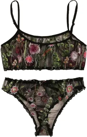 DGHM-JLMY Women Sexy Lace Underwear Set 2 Piece Sexy Bralette and Panty Set Embroidered Mesh Sheer Lingerie