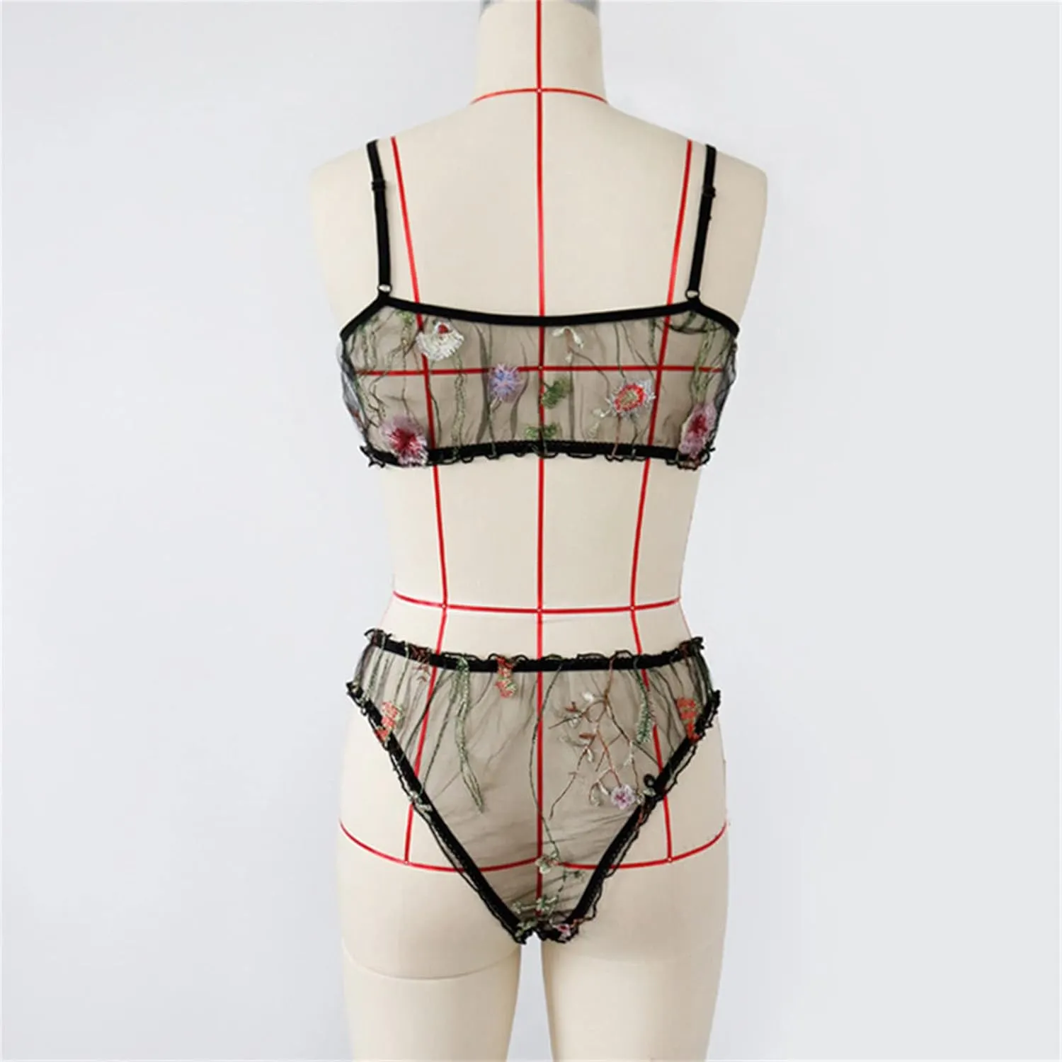 DGHM-JLMY Women Sexy Lace Underwear Set 2 Piece Sexy Bralette and Panty Set Embroidered Mesh Sheer Lingerie