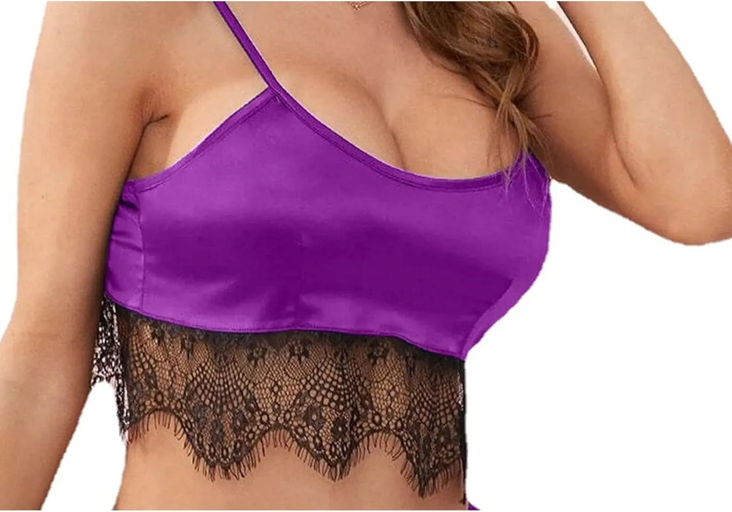 DGHM-JLMY Women Sexy Pajamas Set Lace Cami And Shorts Two Piece Satin Lingerie Floral Silk Satin Bralette And Panty Nightwear